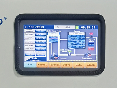 6-7kg Freeze Dryer Lyophilizer For Fruits And Vegetables detail - LCD touch screen, one button start. PLC system control, can set up programs and save different freeze drying formulas, one touch to run setted program for different samples.
