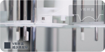 14 Cups Drug Dissolution Sampling System detail - Anti-evaporation cover, considering the influence of solvent evaporation on experimental results, RC-2014 adopts a V-shaped lid design that fits perfectly with the dissolved cup to minimize solvent evaporation.